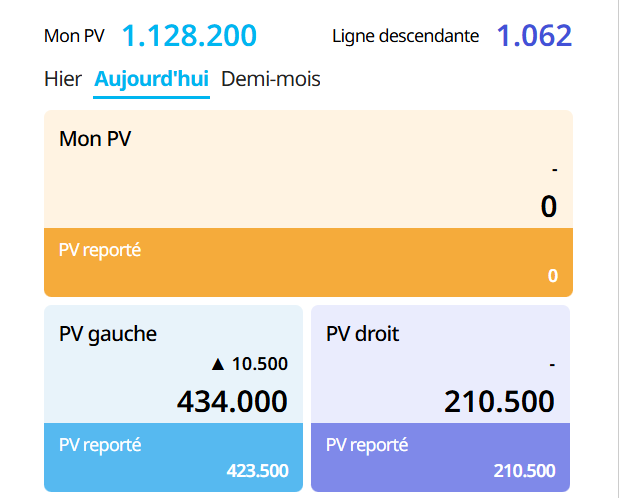 Aperçu des PV personnels et des PV de groupe Atomy